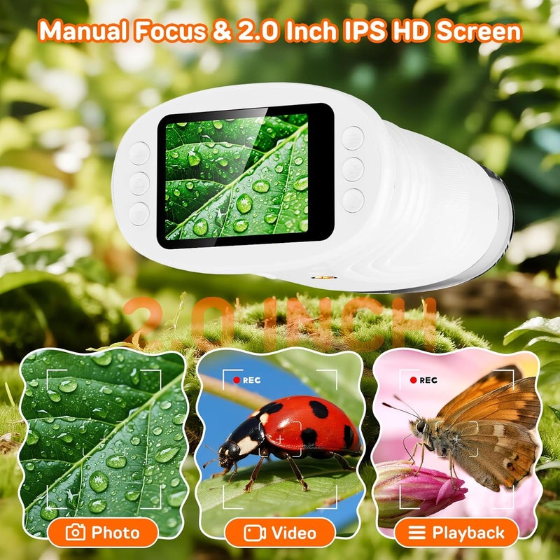 Ashfly 1000X Handheld Digital Microscope for Kids with 2.0" IPS Screen, Portable STEM Science Lab Toy, Rechargeable Pocket Microscope Educational Gift for Boys & Girls Age 4-6 8-12, White - Image 3